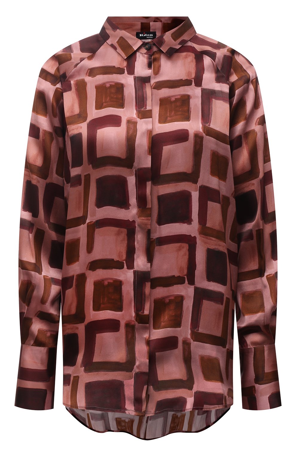 Женская шелковая рубашка KITON темно-розового цвета, арт. D52401K0591A | Фото 1 (Материал внешний: Шелк; Рукава: Длинные; Женское Кросс-КТ: Рубашка-одежда; Длина (для топов): Стандартные; Принт: С принтом; Стили: Кэжуэл)