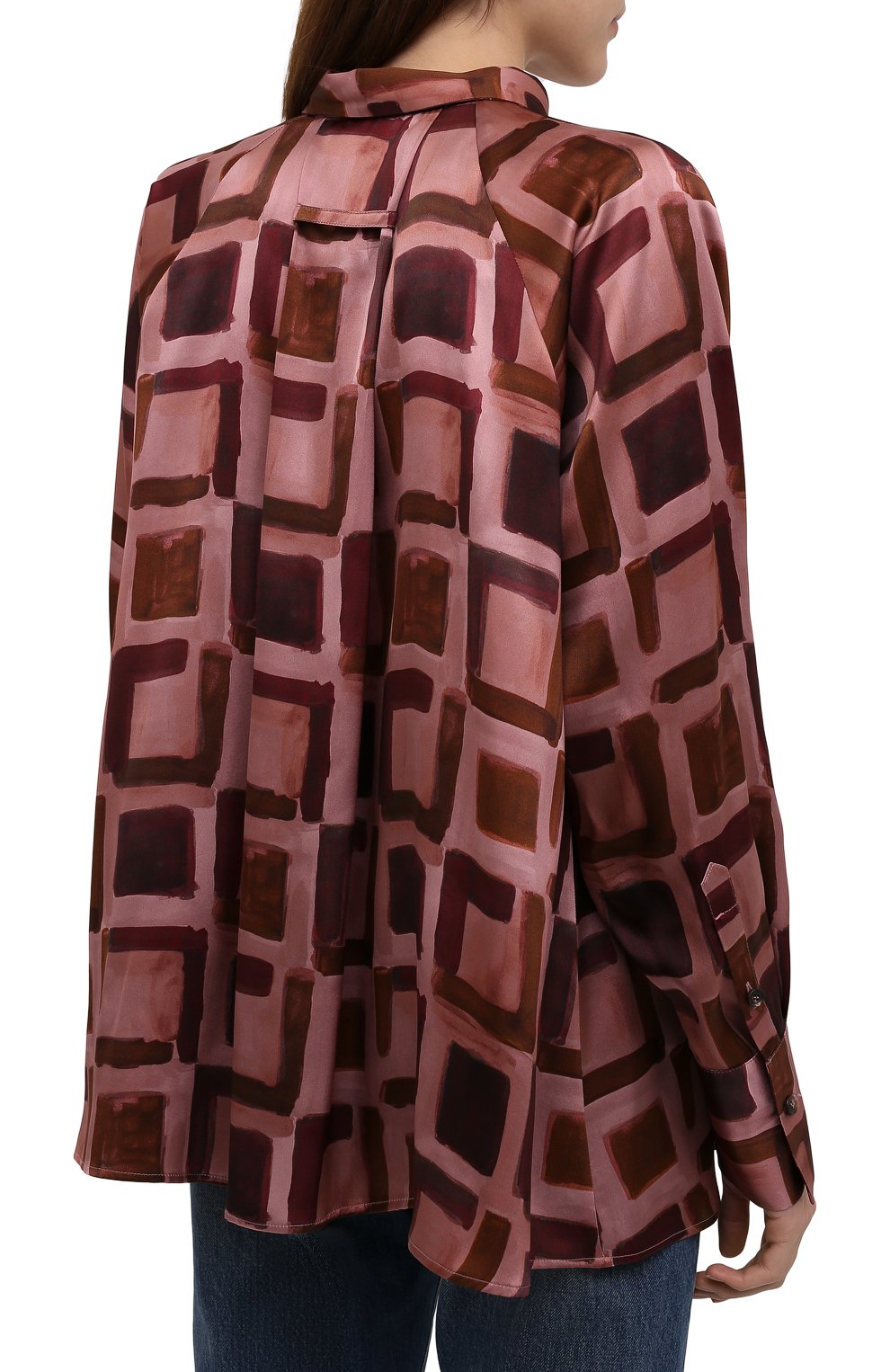 Женская шелковая рубашка KITON темно-розового цвета, арт. D52401K0591A | Фото 4 (Материал внешний: Шелк; Рукава: Длинные; Женское Кросс-КТ: Рубашка-одежда; Длина (для топов): Стандартные; Принт: С принтом; Стили: Кэжуэл)