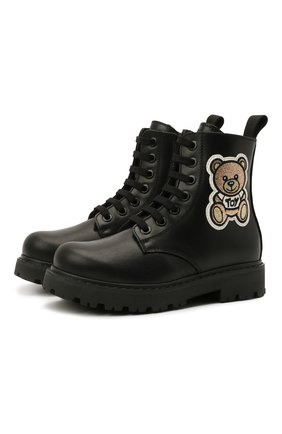 Детские кожаные ботинки MOSCHINO черного цвета по цене 25850 руб., арт. 68928/RUNNER/28-35 | Фото 1 Детские кожаные ботинки MOSCHINO черного цвета, арт. 68928/RUNNER/28-35 | Фото 1 (Материал утеплителя: Натуральный мех; Материал внешний: Кожа)