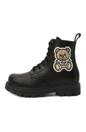 Детские кожаные ботинки MOSCHINO черного цвета по цене 25850 руб., арт. 68928/RUNNER/28-35 | Фото 2 Детские кожаные ботинки MOSCHINO черного цвета, арт. 68928/RUNNER/28-35 | Фото 2 (Материал утеплителя: Натуральный мех; Материал внешний: Кожа)