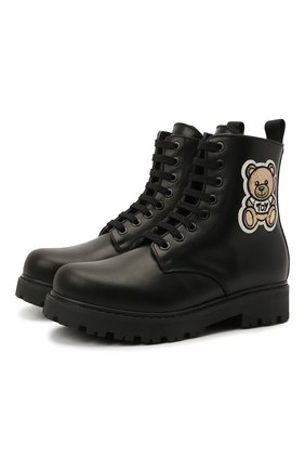 Детские кожаные ботинки MOSCHINO черного цвета по цене 28200 руб., арт. 68928/RUNNER/36-41 | Фото 1 Детские кожаные ботинки MOSCHINO черного цвета, арт. 68928/RUNNER/36-41 | Фото 1 (Материал утеплителя: Натуральный мех; Материал внешний: Кожа)