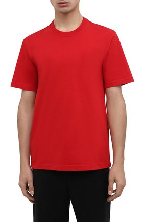 Мужская хлопковая футболка BOTTEGA VENETA красного цвета, арт. 649055/VF1U0 | Фото 3 (Принт: Без принта; Рукава: Короткие; Длина (для топов): Стандартные; Материал внешний: Хлопок; Стили: Минимализм)