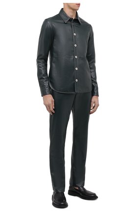 Мужские кожаные брюки BOTTEGA VENETA темно-зеленого цвета по цене 252500 руб., арт. 663227/V0W21 | Фото 2 Мужские кожаные брюки BOTTEGA VENETA темно-зеленого цвета, арт. 663227/V0W21 | Фото 2