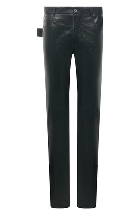 Мужские кожаные брюки BOTTEGA VENETA темно-зеленого цвета, арт. 663227/V0W21 | Фото 1 (Материал подклада: Хлопок; Длина (брюки, джинсы): Стандартные; Случай: Повседневный; Стили: Гранж; Материал внешний: Натуральная кожа)