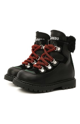 Детские кожаные ботинки DSQUARED2 черного цвета по цене 32050 руб., арт. 65053/GAUCH0/GAUCH0/KALEID0/GAUCH0/18-26 | Фото 1 Детские кожаные ботинки DSQUARED2 черного цвета, арт. 65053/GAUCH0/GAUCH0/KALEID0/GAUCH0/18-26 | Фото 1 (Материал утеплителя: Натуральный мех; Материал внешний: Кожа; Длина стельки: 13,8, 16,8, 17,3, 13, 15, 16)