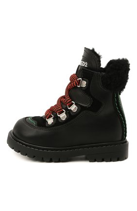 Детские кожаные ботинки DSQUARED2 черного цвета по цене 32050 руб., арт. 65053/GAUCH0/GAUCH0/KALEID0/GAUCH0/18-26 | Фото 2 Детские кожаные ботинки DSQUARED2 черного цвета, арт. 65053/GAUCH0/GAUCH0/KALEID0/GAUCH0/18-26 | Фото 2 (Материал утеплителя: Натуральный мех; Материал внешний: Кожа; Длина стельки: 13,8, 16,8, 17,3, 13, 15, 16)