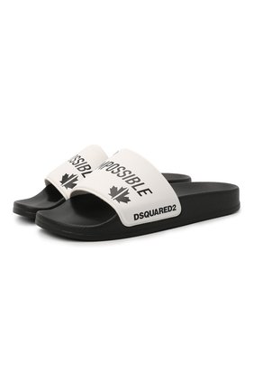 Детские шлепанцы DSQUARED2 черно-белого цвета по цене 7655 руб., арт. 68490/PVC/SCRITTE/29-35 | Фото 1 Детские шлепанцы DSQUARED2 черно-белого цвета, арт. 68490/PVC/SCRITTE/29-35 | Фото 1 (Материал внутренний: Текстиль; Материал внешний: Резина)