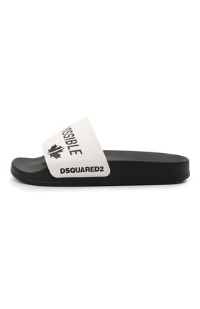 Детские шлепанцы DSQUARED2 черно-белого цвета по цене 7655 руб., арт. 68490/PVC/SCRITTE/29-35 | Фото 2 Детские шлепанцы DSQUARED2 черно-белого цвета, арт. 68490/PVC/SCRITTE/29-35 | Фото 2 (Материал внутренний: Текстиль; Материал внешний: Резина)
