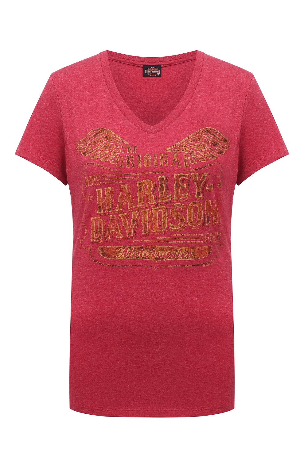 Женская хлопковая футболка exclusive for moscow HARLEY-DAVIDSON красного цвета, арт. R004108 | Фото 1 (Рукава: Короткие; Длина (для топов): Стандартные; Стили: Гранж; Принт: С принтом; Материал внешний: Хлопок; Женское Кросс-КТ: Футболка-одежда)