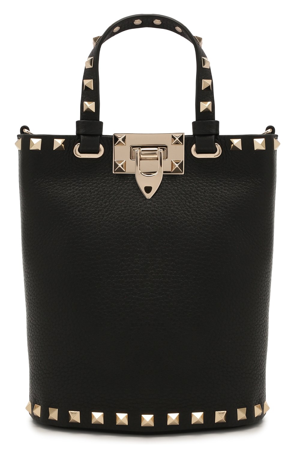 Женская сумка rockstud VALENTINO черного цвета, арт. WW2P0W31/VSH | Фото 1 (Сумки-технические: Сумки top-handle; Материал: Натуральная кожа; Размер: mini; Ремень/цепочка: На ремешке)