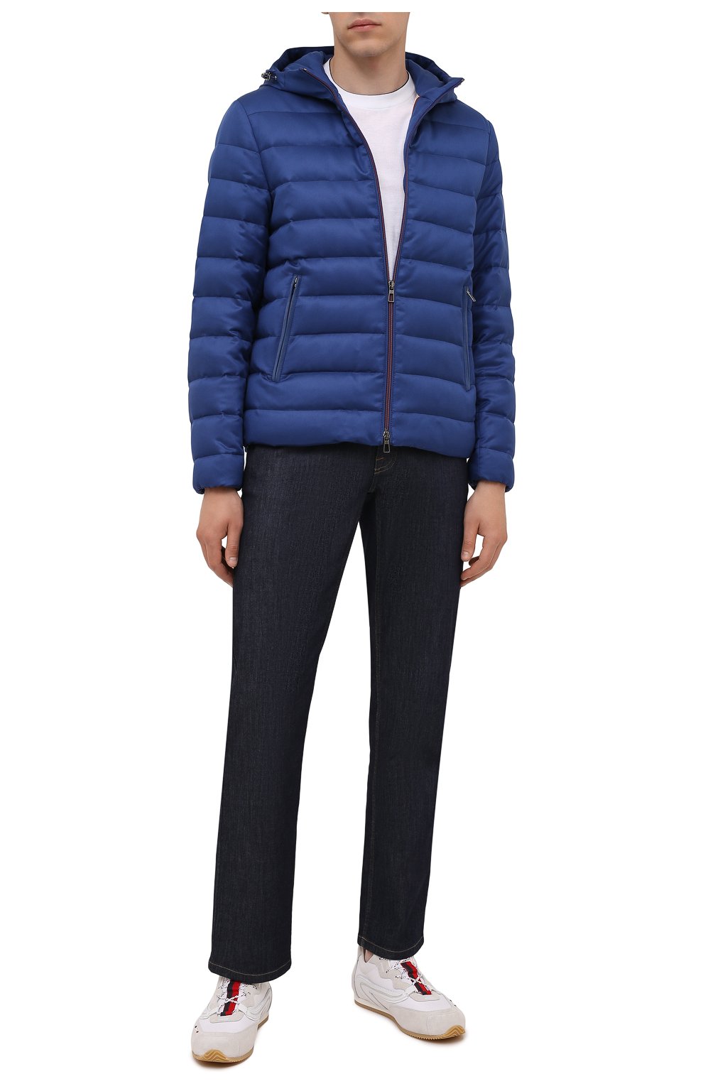 Мужская пуховая куртка LORO PIANA синего цвета, арт. FAL7582 | Фото 2 (Кросс-КТ: Куртка; Материал внешний: Шелк; Рукава: Длинные; Стили: Спорт-шик; Мужское Кросс-КТ: Куртка-верхняя одежда; Материал подклада: Синтетический материал; Длина (верхняя одежда): Короткие; Материал утеплителя: Пух и перо)