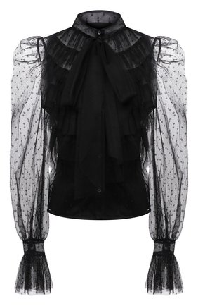 Женская блузка REDVALENTINO черного цвета по цене 56600 руб., арт. WR3ABG90/5MM | Фото 1 Женская блузка REDVALENTINO черного цвета, арт. WR3ABG90/5MM | Фото 1 (Материал внешний: Синтетический материал; Длина (для топов): Стандартные; Принт: Без принта; Материал подклада: Синтетический материал; Женское Кросс-КТ: Блуза-одежда; Рукава: Длинные; Стили: Романтичный)
