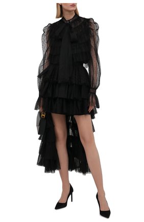 Женская блузка REDVALENTINO черного цвета по цене 56600 руб., арт. WR3ABG90/5MM | Фото 2 Женская блузка REDVALENTINO черного цвета, арт. WR3ABG90/5MM | Фото 2 (Материал внешний: Синтетический материал; Длина (для топов): Стандартные; Принт: Без принта; Материал подклада: Синтетический материал; Женское Кросс-КТ: Блуза-одежда; Рукава: Длинные; Стили: Романтичный)