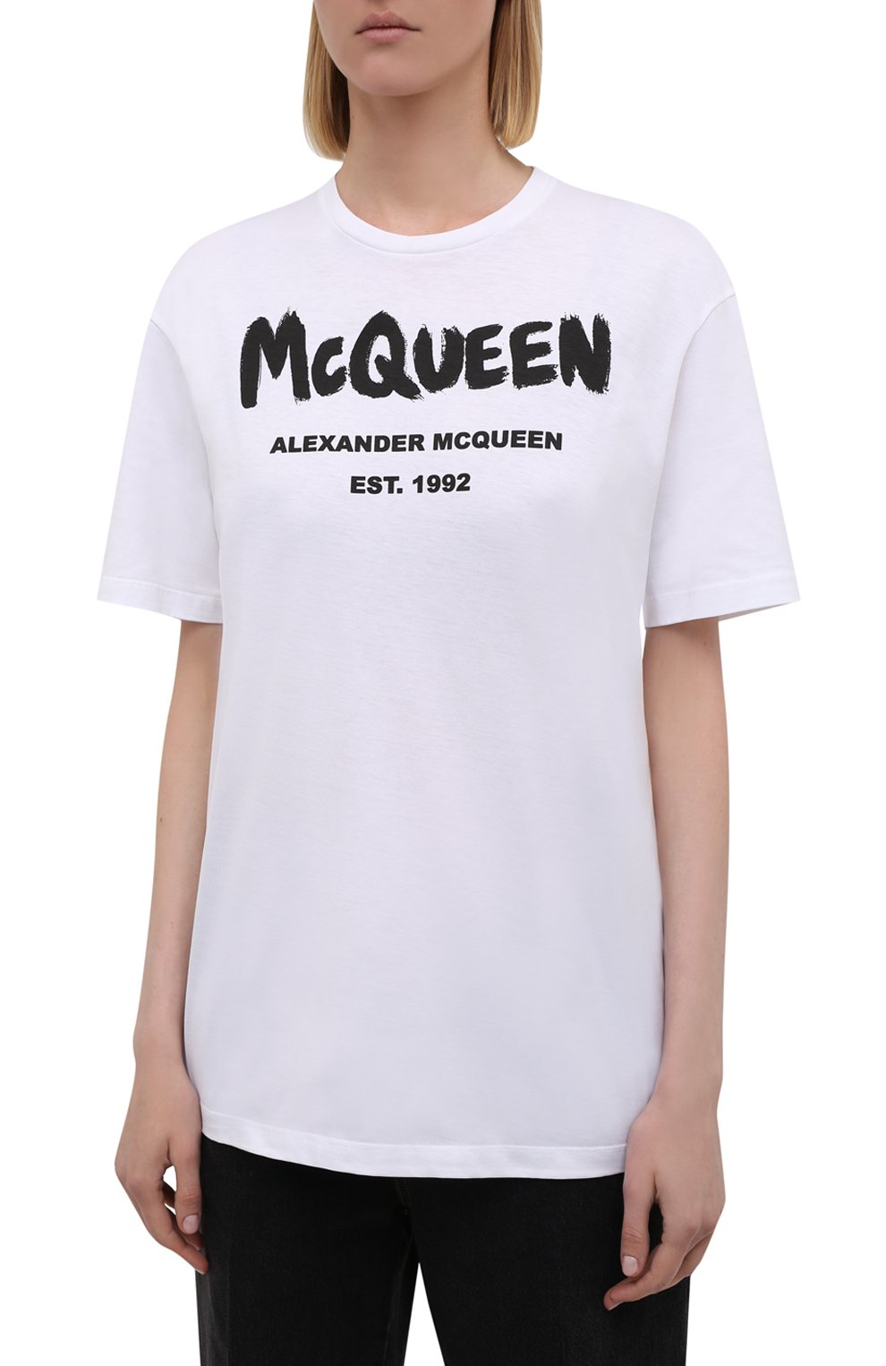 Женская белая хлопковая футболка ALEXANDER MCQUEEN купить в интернет ...