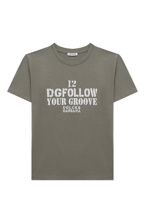 Детская хлопковая футболка DOLCE & GABBANA хаки цвета по цене 11500 руб., арт. L4JT9A/G7A4C/2-6 | Фото 1 Детская хлопковая футболка DOLCE & GABBANA хаки цвета, арт. L4JT9A/G7A4C/2-6 | Фото 1