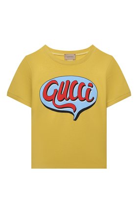 Детская хлопковая футболка GUCCI желтого цвета по цене 15550 руб., арт. 547865/XJDKS | Фото 1 Детская хлопковая футболка GUCCI желтого цвета, арт. 547865/XJDKS | Фото 1