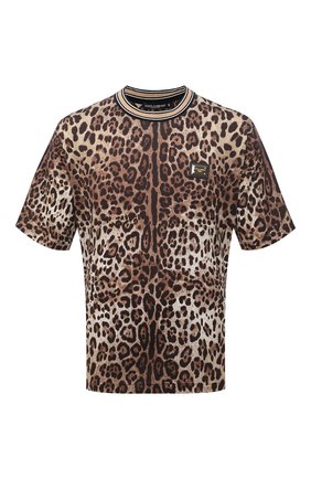 Мужская хлопковая футболка DOLCE & GABBANA леопардового цвета, арт. G8MP5T/HS7EE | Фото 1 (Длина (для топов): Стандартные; Материал внешний: Хлопок; Стили: Кэжуэл; Рукава: Короткие; Принт: С принтом)