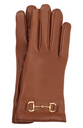Женские кожаные перчатки GUCCI коричневого цвета, арт. 603635/BAP00 | Фото 1 (Материал: Натуральная кожа)