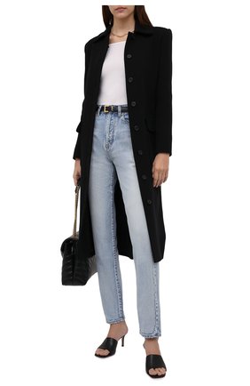 Женское шерстяное пальто SAINT LAURENT черного цвета, арт. 658324/Y288V | Фото 2 (Материал внешний: Шерсть; Стили: Кэжуэл; Рукава: Длинные; 1-2-бортные: Однобортные; Материал подклада: Шелк; Длина (верхняя одежда): Длинные)