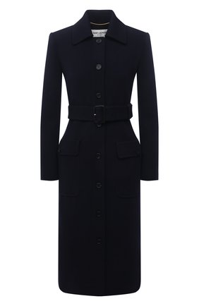 Женское шерстяное пальто SAINT LAURENT темно-синего цвета по цене 229000 руб., арт. 658324/Y288V | Фото 1 Женское шерстяное пальто SAINT LAURENT темно-синего цвета, арт. 658324/Y288V | Фото 1 (Материал внешний: Шерсть; Материал подклада: Шелк; Рукава: Длинные; 1-2-бортные: Однобортные; Стили: Кэжуэл; Длина (верхняя одежда): Длинные)