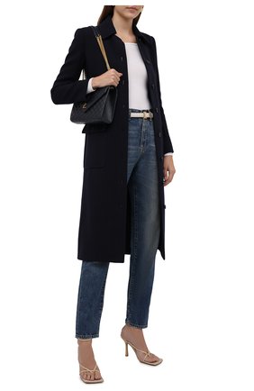 Женское шерстяное пальто SAINT LAURENT темно-синего цвета, арт. 658324/Y288V | Фото 2 (Материал внешний: Шерсть; Материал подклада: Шелк; Рукава: Длинные; 1-2-бортные: Однобортные; Стили: Кэжуэл; Длина (верхняя одежда): Длинные)