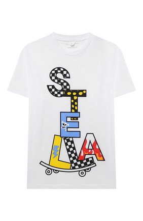 Детская хлопковая футболка STELLA MCCARTNEY белого цвета по цене 3915 руб., арт. 602253/SQJ92 | Фото 1 Детская хлопковая футболка STELLA MCCARTNEY белого цвета, арт. 602253/SQJ92 | Фото 1