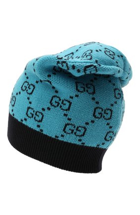 Мужская шапка из шерсти и хлопка GUCCI бирюзового цвета по цене 25350 руб., арт. 664983/3GF10 | Фото 2 Мужская шапка из шерсти и хлопка GUCCI бирюзового цвета, арт. 664983/3GF10 | Фото 2