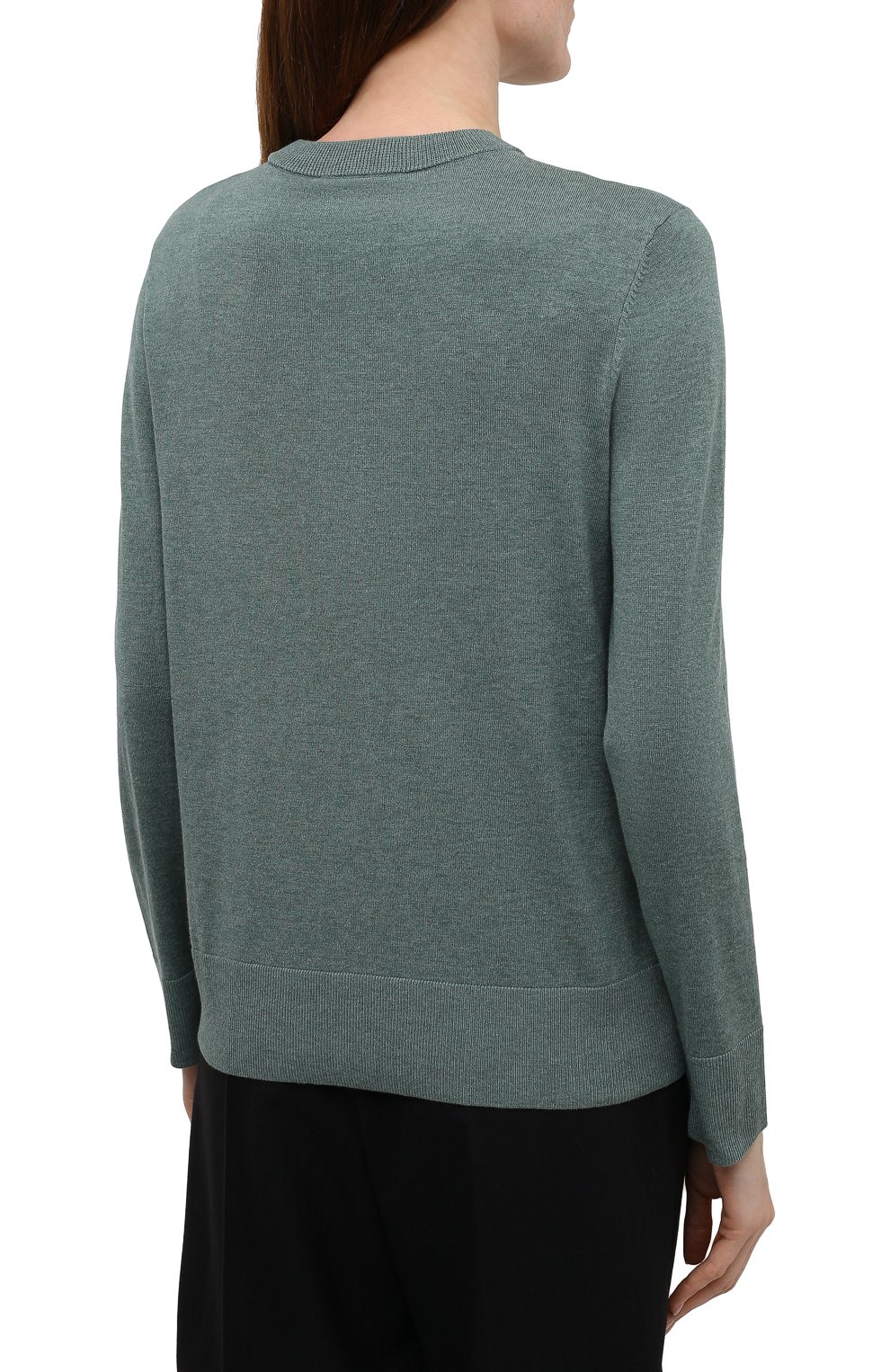 Женский хлопковый пуловер BOSS зеленого цвета, арт. 50436149 | Фото 4 (Рукава: Длинные; Длина (для топов): Стандартные; Материал внешний: Хлопок; Женское Кросс-КТ: Пуловер-одежда; Стили: Кэжуэл)