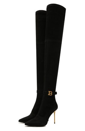 Женские замшевые ботфорты BALMAIN черного цвета по цене 138500 руб., арт. WN1TB568/LMTH | Фото 1 Женские замшевые ботфорты BALMAIN черного цвета, арт. WN1TB568/LMTH | Фото 1 (Материал внутренний: Натуральная кожа; Материал внешний: Замша; Каблук тип: Шпилька; Каблук высота: Высокий; Подошва: Плоская; Высота голенища: Высокие)