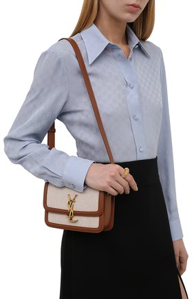 Женская сумка solferino ysl lock SAINT LAURENT светло-коричневого цвета по цене 152500 руб., арт. 634306/HZD1W | Фото 2 Женская сумка solferino ysl lock SAINT LAURENT светло-коричневого цвета, арт. 634306/HZD1W | Фото 2 (Сумки-технические: Сумки через плечо; Ремень/цепочка: На ремешке; Размер: mini; Материал: Текстиль)