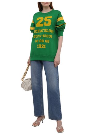 Женский хлопковый свитшот GUCCI зеленого цвета, арт. 662081/XJDJD | Фото 2 (Рукава: Длинные; Длина (для топов): Стандартные; Материал внешний: Хлопок; Стили: Спорт-шик; Женское Кросс-КТ: Свитшот-одежда)