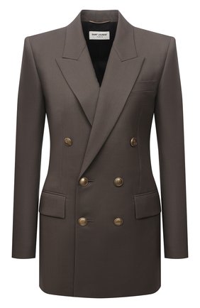 Женский шерстяной жакет SAINT LAURENT серого цвета по цене 277500 руб., арт. 648656/Y7C23 | Фото 1 Женский шерстяной жакет SAINT LAURENT серого цвета, арт. 648656/Y7C23 | Фото 1 (Материал внешний: Шерсть; Материал подклада: Шелк; Длина (для топов): Удлиненные; Рукава: Длинные; 1-2-бортные: Двубортные; Стили: Гламурный; Женское Кросс-КТ: Жакет-одежда; Случай: Формальный; Региональные ограничения белый список (Axapta Mercury): RU)