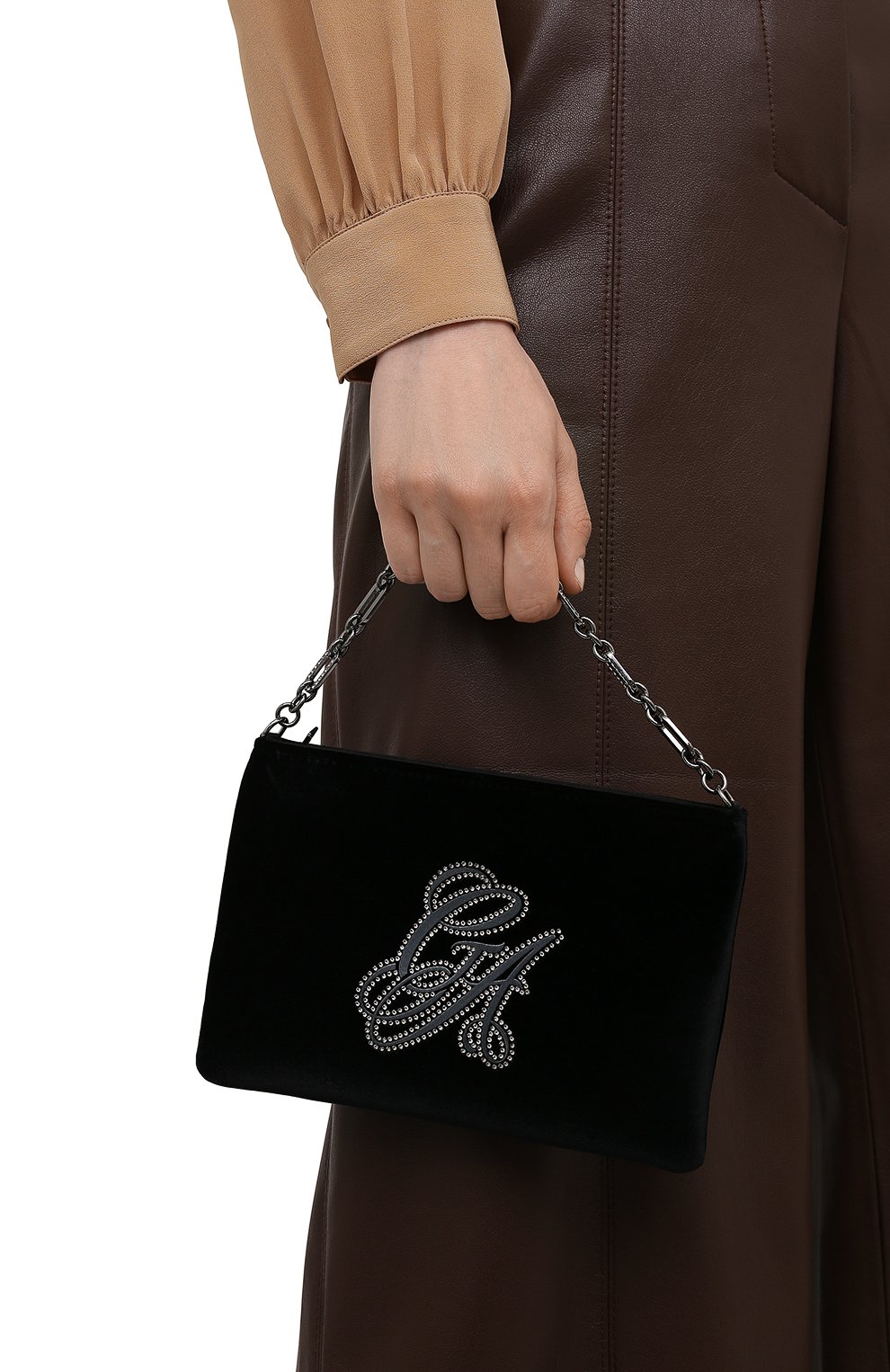 Женская сумка GIORGIO ARMANI черного цвета, арт. Y1H389/YQR2X | Фото 2 (Ремень/цепочка: С цепочкой; Сумки-технические: Сумки top-handle; Размер: mini; Материал: Текстиль)