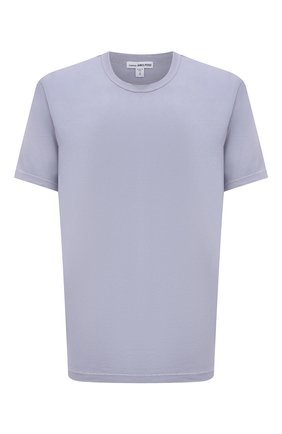 Мужская хлопковая футболка JAMES PERSE голубого цвета, арт. MLJ3311 | Фото 1 (Материал внешний: Хлопок; Принт: Без принта; Длина (для топов): Стандартные; Стили: Кэжуэл; Рукава: Короткие)