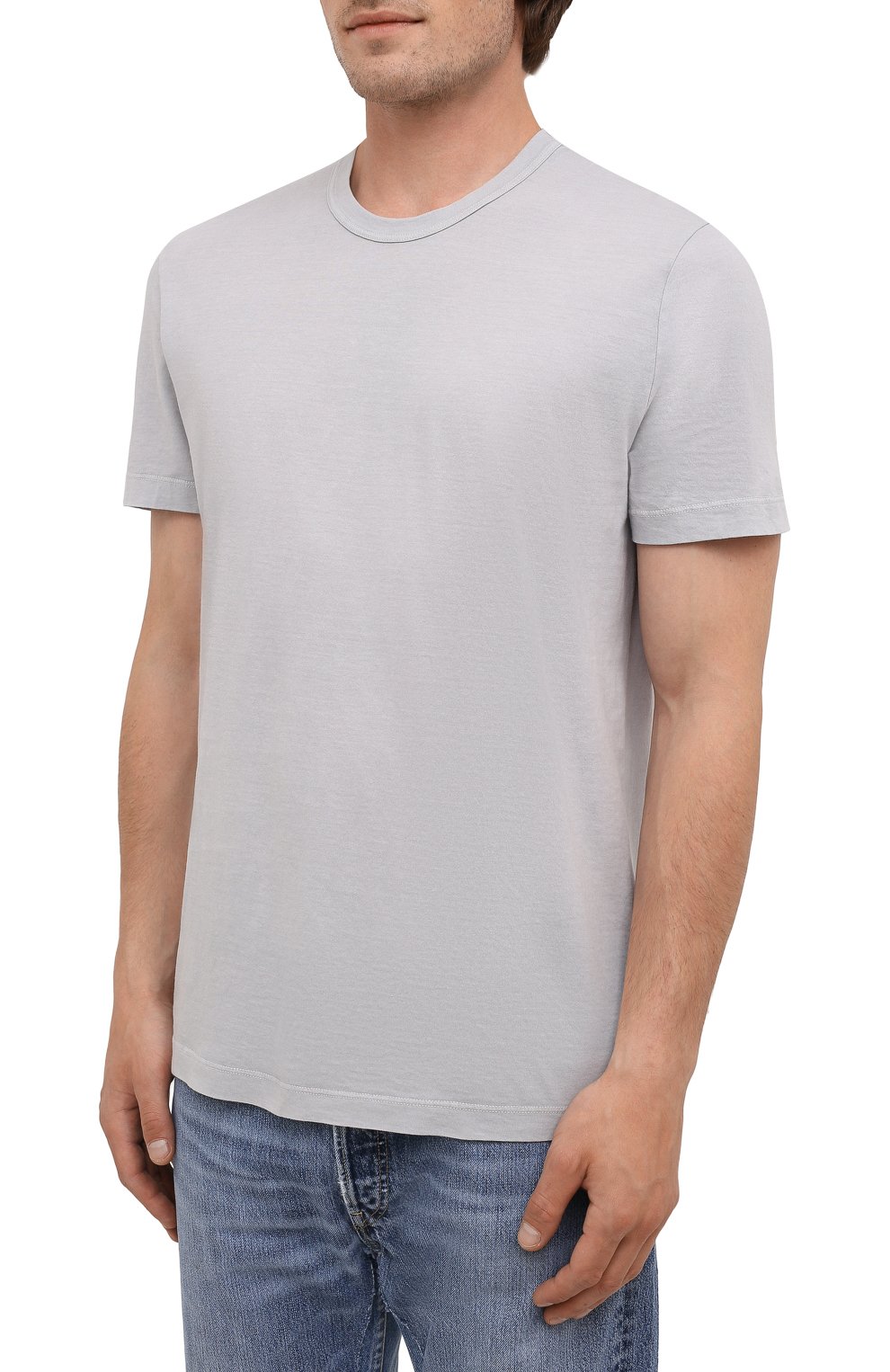 Мужская хлопковая футболка JAMES PERSE светло-серого цвета, арт. MLJ3311 | Фото 3 (Принт: Без принта; Рукава: Короткие; Длина (для топов): Стандартные; Материал внешний: Хлопок; Стили: Кэжуэл)