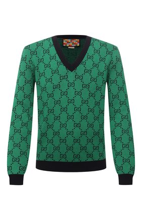 Мужской свитер из шерсти и хлопка GUCCI зеленого цвета по цене 79600 руб., арт. 661155/XKBXI | Фото 1 Мужской свитер из шерсти и хлопка GUCCI зеленого цвета, арт. 661155/XKBXI | Фото 1