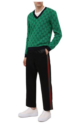 Мужской свитер из шерсти и хлопка GUCCI зеленого цвета по цене 79600 руб., арт. 661155/XKBXI | Фото 2 Мужской свитер из шерсти и хлопка GUCCI зеленого цвета, арт. 661155/XKBXI | Фото 2