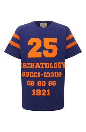 Мужская хлопковая футболка GUCCI синего цвета по цене 54650 руб., арт. 655459/XJDHG | Фото 1 Мужская хлопковая футболка GUCCI синего цвета, арт. 655459/XJDHG | Фото 1 (Материал внешний: Хлопок; Рукава: Короткие; Стили: Спорт-шик; Длина (для топов): Удлиненные; Принт: С принтом)