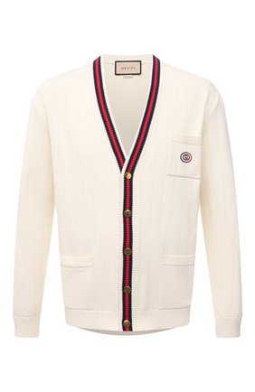 Мужской хлопковый кардиган GUCCI кремвого цвета по цене 99950 руб., арт. 654984/XKBUR | Фото 1 Мужской хлопковый кардиган GUCCI кремвого цвета, арт. 654984/XKBUR | Фото 1