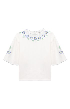 Детский хлопковый топ STELLA MCCARTNEY белого цвета по цене 8945 руб., арт. 602828/SQKD3 | Фото 1 Детский хлопковый топ STELLA MCCARTNEY белого цвета, арт. 602828/SQKD3 | Фото 1 (Материал внешний: Хлопок; Рукава: Длинные; Девочки Кросс-КТ: топ-одежда; Ростовка одежда: 9 лет | 134 см, 12 лет | 152 см, 13 - 15 лет | 158 см, 16 лет | 164 см, 18 мес | 86 см, 2 года | 92 см, 3 года | 98 см, 4 года | 104 см, 5 лет | 110 см, 7 лет | 122 см)