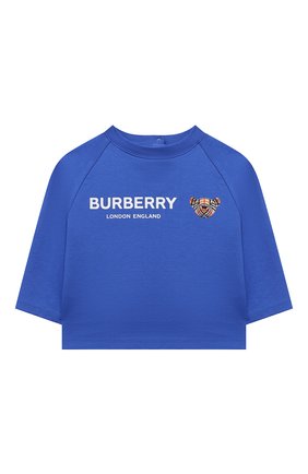 Детский хлопковая футболка BURBERRY синего цвета, арт. 8042936 | Фото 1 (Рукава: Длинные; Материал внешний: Хлопок; Ростовка одежда: 12 мес | 80 см, 18 мес | 86 см, 24 мес | 92 см, 6 мес | 68 см)