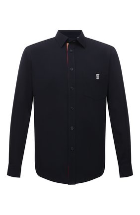 Мужская хлопковая рубашка BURBERRY темно-синего цвета по цене 34000 руб., арт. 8043062 | Фото 1 Мужская хлопковая рубашка BURBERRY темно-синего цвета, арт. 8043062 | Фото 1