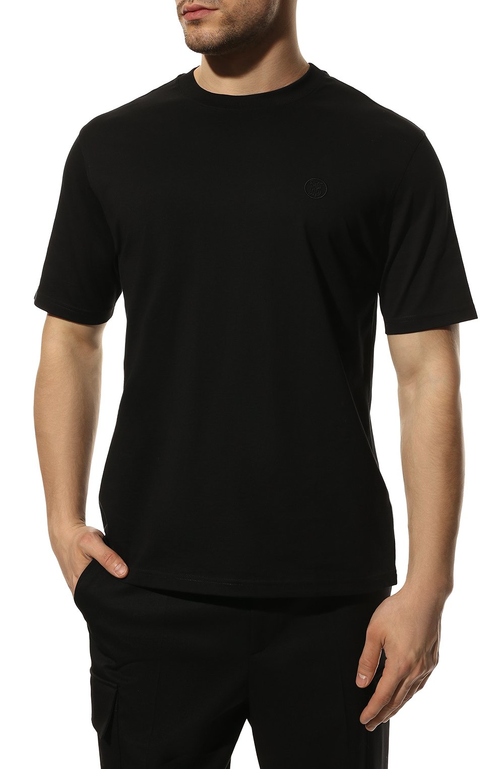 Мужская хлопковая футболка BURBERRY черного цвета, арт. 8041698 | Фото 3 (Принт: Без принта; Рукава: Короткие; Длина (для топов): Стандартные; Материал внешний: Хлопок; Стили: Кэжуэл)