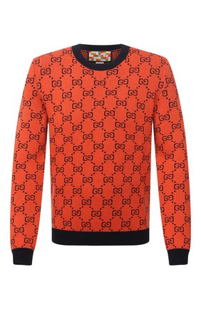 Мужской свитер из шерсти и хлопка GUCCI оранжевого цвета по цене 77700 руб., арт. 661174/XKBXI | Фото 1 Мужской свитер из шерсти и хлопка GUCCI оранжевого цвета, арт. 661174/XKBXI | Фото 1 (Материал внешний: Хлопок, Шерсть; Длина (для топов): Стандартные; Рукава: Длинные; Стили: Ретро; Мужское Кросс-КТ: Свитер-одежда; Принт: С принтом)