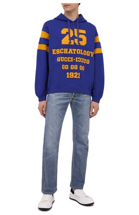 Мужской хлопковое худи GUCCI синего цвета по цене 108000 руб., арт. 655469/XJDHN | Фото 2 Мужской хлопковое худи GUCCI синего цвета, арт. 655469/XJDHN | Фото 2 (Длина (для топов): Стандартные; Материал внешний: Хлопок; Мужское Кросс-КТ: Худи-одежда; Рукава: Длинные; Стили: Спорт-шик; Принт: С принтом)