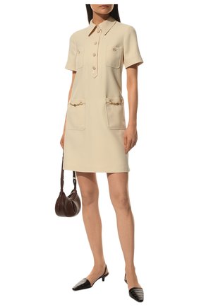 Женское платье из шелка и шерсти GUCCI светло-бежевого цвета по цене 227900 руб., арт. 661672/ZAD88 | Фото 2 Женское платье из шелка и шерсти GUCCI светло-бежевого цвета, арт. 661672/ZAD88 | Фото 2 (Материал внешний: Шерсть, Шелк; Случай: Повседневный; Рукава: Короткие; Длина Ж (юбки, платья, шорты): Мини; Материал подклада: Синтетический материал; Женское Кросс-КТ: Платье-одежда; Стили: Гламурный)