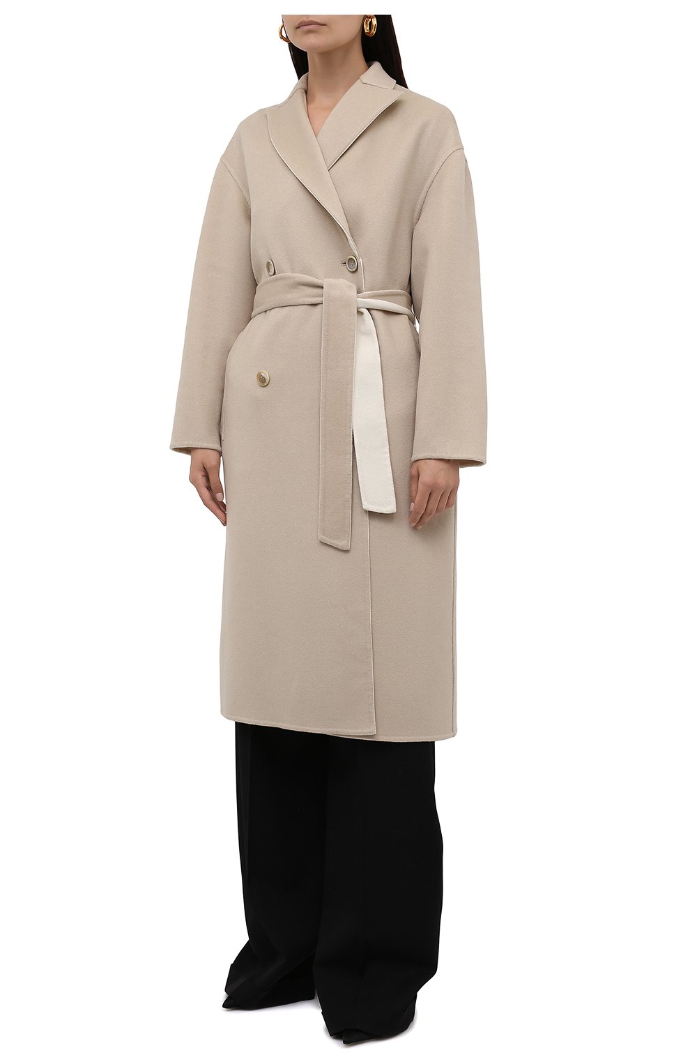 Женское кашемировое пальто BRUNELLO CUCINELLI кремвого цвета, арт. ML4549680P | Фото 6 (Материал внешний: Шерсть, Кашемир; Рукава: Длинные; Длина (верхняя одежда): Длинные; 1-2-бортные: Двубортные; Стили: Кэжуэл)
