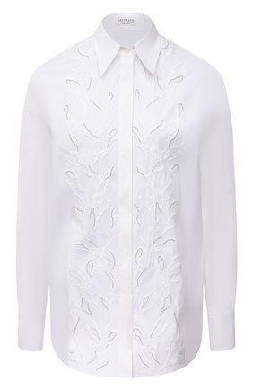 Женская хлопковая рубашка BRUNELLO CUCINELLI белого цвета по цене 188500 руб., арт. MP091NS206 | Фото 1 Женская хлопковая рубашка BRUNELLO CUCINELLI белого цвета, арт. MP091NS206 | Фото 1 (Материал внешний: Хлопок; Принт: Без принта; Женское Кросс-КТ: Рубашка-одежда; Рукава: Длинные; Стили: Кэжуэл; Длина (для топов): Удлиненные)