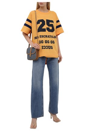 Женская хлопковая футболка GUCCI желтого цвета, арт. 660744/XJDKM | Фото 2 (Рукава: Короткие; Принт: С принтом; Длина (для топов): Удлиненные; Материал внешний: Хлопок; Стили: Спорт-шик; Женское Кросс-КТ: Футболка-одежда)