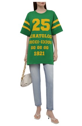 Женская хлопковая футболка GUCCI зеленого цвета по цене 45200 руб., арт. 660744/XJDHG | Фото 2 Женская хлопковая футболка GUCCI зеленого цвета, арт. 660744/XJDHG | Фото 2 (Материал внешний: Хлопок; Рукава: Короткие; Стили: Спорт-шик; Принт: С принтом; Длина (для топов): Удлиненные; Женское Кросс-КТ: Футболка-одежда)